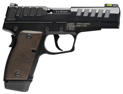 Picture of Kel-Tec P15 9mm Luger 15+1 4" Black Steel Barrel, Black Nitride Serrated Steel Slide, Black Anodized Aluminum Frame, American Walnut Grip, Ambidextrous P15MBLK