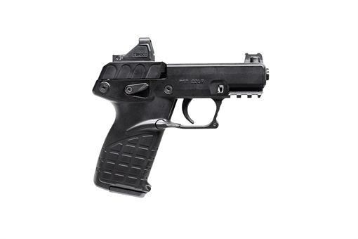 Picture of Kel-Tec P17 Compact Frame 22 LR 16+1 3.80" Black Steel Barrel, Black Serrated Steel Slide, Black Polymer Frame w/Picatinny Rail, Textured Grip, Viridian RFX-11 Green Dot, Ambidextrous P17BBLKOPTIC