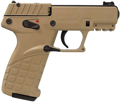 Picture of Kel-Tec P17 Compact Frame 22 LR 16+1 3.80" Black Steel Threaded Barrel, Desert Tan Serrated Slide Desert Tan Polymer Frame w/Picatinny Rail, Textured Grip Ambidextrous P17DS