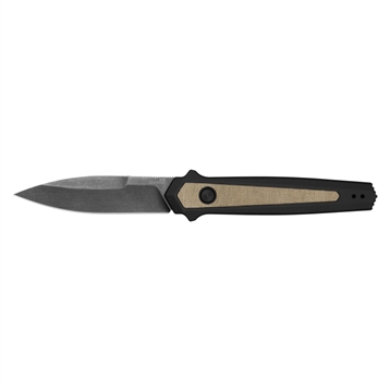 Picture of Kershaw Launch 15 Full Size 3.50" Folding Spear Point Plain Black Oxide Blackwash CPM MagnaCut Steel Blade/Black Anodized w/Tan Canvas Aluminum w/Micarta Inserts Handle Includes Pocket Clip 7950