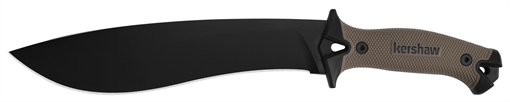 Picture of Kershaw Camp 10 10" Black Powder Coated 65Mn Carbon Steel Blade Black/Tan Glass-Filled Nylon Handle 16" Long Includes Sheath 1077TAN