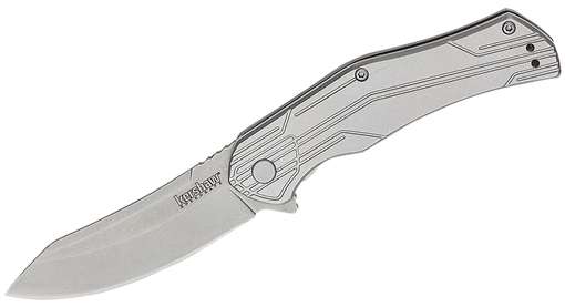 Picture of Kershaw Husker EDC 3" Folding Trailing Point Plain Bead Blasted 8Cr13MoV SS Blade, Stonewashed Stainless Steel Handle, Clamshell Packaging 1380X