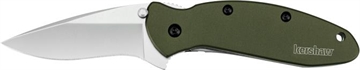 Picture of Kershaw Scallion 2.40" Folding Drop Point Plain Bead Blasted 420HC SS Blade Olive Drab Anodized Aluminum Handle Includes Pocket Clip 1620OL