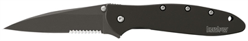 Picture of Kershaw Leek 3" Folding Modified Drop Point Part Serrated Black DLC 14C28N Steel Blade Black DLC 410 Stainless Steel Handle Includes Pocket Clip 1660CKTST