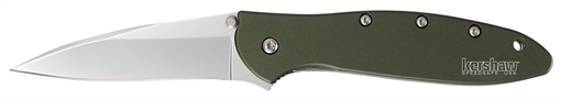 Picture of Kershaw Leek 3" Folding Drop Point Plain Bead Blasted 14C28N Steel Blade Olive Drab Anodized Aluminum Handle Includes Pocket Clip 1660OL