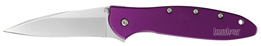 Picture of Kershaw Leek 3" Folding Drop Point Plain Bead Blasted 14C28N Steel Blade Purple Anodized Aluminum Handle Includes Pocket Clip 1660PUR