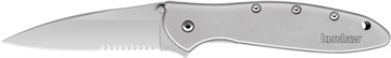 Picture of Kershaw Leek 3" Folding Drop Point Part Serrated Bead Blasted 14C28N Steel Blade Bead Blasted 410 Stainless Steel Handle Includes Pocket Clip 1660ST