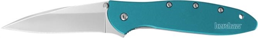 Picture of Kershaw Leek 3" Folding Drop Point Plain Bead Blasted 14C28N Steel Blade Teal Anodized Aluminum Handle Includes Pocket Clip 1660TEAL