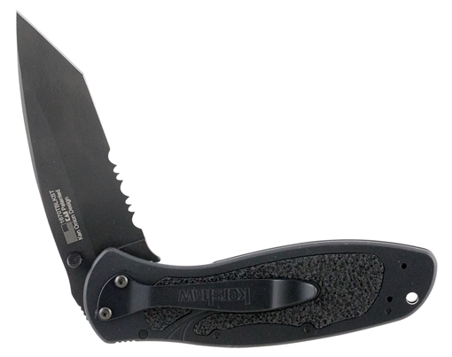 Picture of Kershaw Blur 3.40" Folding Tanto Part Serrated Black DLC 14C28N Steel Blade Black Anodized Aluminum Handle Includes Pocket Clip 1670TBLKST