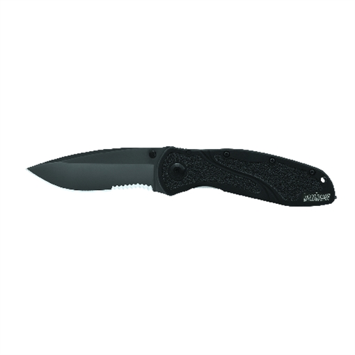 Picture of Kershaw Blur Glass Breaker, 3.4", Assisted Folding Knife, Modified Drop Point, Thumb Stud, Pocket Clip, Glass Breaker, 14C28N/OD, Black Anodized Aluminum 6061-T6 1670GBBLKST