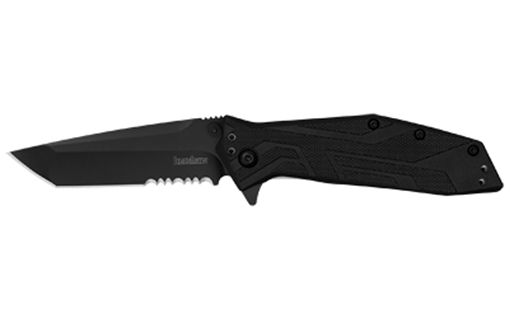 Picture of Kershaw Brawler, Folding Knife, Assisted Oppening, 3" Tanto Blade, Combination Edge, 8Cr13MoV Blade Steel, 7.1" Overall Length, Liner Lock, Black Oxide Finish, Black Glass Filled Nylon Handle 1990ST