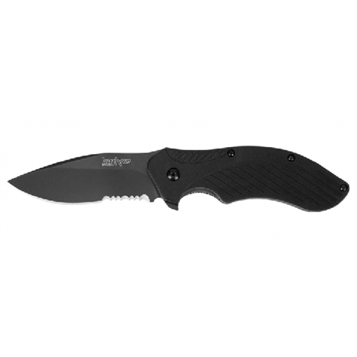 Picture of Kershaw Clash 3.10" Folding Drop Point Part Serrated Black Oxide 8Cr13MoV SS Blade Black Glass-Filled Nylon Handle Includes Pocket Clip 1605CKTST