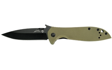 Picture of Kershaw Emerson CQC, 3.25" Folding Knife, Spear Point, Plain Edge, G10 Coyote Brown Frame, 8CR13MOV/ Black Oxide Finish, Wave/Dual Thumb Disc/Pocket Clip 6054BRNBLK