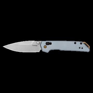 Picture of Kershaw MINI IRIDIUM, Folding Knife, Plain Edge, D2 Blade Steel, Stone Washed Finish, Silver, Ice Blue Aluminum Handle, Dura Lock, 3" Blade, 6.9" Overall Length, Includes Pocket Clip 2051
