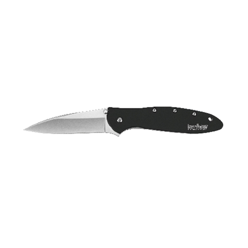 Picture of Kershaw Leek 3" Folding Drop Point Plain Stonewashed 14C28N Steel Blade Black Anodized Aluminum Handle Includes Pocket Clip 1660SWBLK