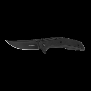 Picture of Kershaw OURIGHT-BLACK, Folding Knife, Plain Edge, Trailing Point, 3" Blade, Black PVD Finish, Sandvix 8Cr13MoV, Black Stainless Steel Handle with G10 Overlay, SpeedSafe, Flipper, Frame Lock, Tip-Down Carry 8320BLK