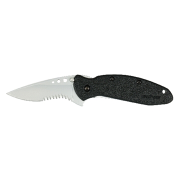 Picture of Kershaw Scallion 2.40" Folding Drop Point Part Serrated Bead Blasted 420HC SS Blade Black Glass-Filled Nylon Handle Includes Pocket Clip 1620ST