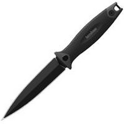Picture of Kershaw Secret Agent, 4.4" Fixed Blade Knife, Spear Point, Plain Edge, SS Black-Oxide Finish, Rubberized Co-molded Handle, Molded dual-carry sheath with Clip 4007