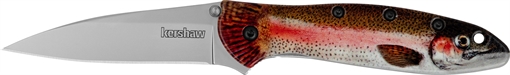 Picture of Kershaw Leek, Folding Knife, Assisted Opening, 3" Drop Point Blade, 14C28N Blade Steel, 7" Overall Length, Liner Lock, Bead Blasted Finish, Silver Blade, UFI Coated Rainbow Trout Handle 1660TROUT