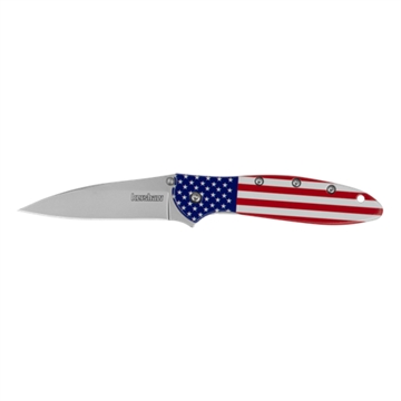 Picture of Kershaw Leek, Folding Knife, Assisted Opening, 3" Drop Point Blade, 14C28N Blade Steel, 7" Overall Length, Liner Lock, Bead Blasted Finish, Silver Blade, American Flag Handle 1660USA