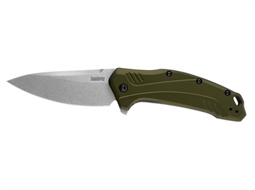 Picture of Kershaw Link Drop Point Knife Olive Aluminum (3.25" Stonewash 20CV) 1776OLSW