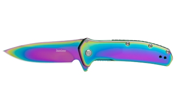 Picture of Kershaw Outcome, Folding Knife, Assisted Opening, 2.8" Drop Point, 8Cr13MoV Blade Steel, 6.7" Overall Length, Frame Lock, Rainbow PVD Finish 2044RBW
