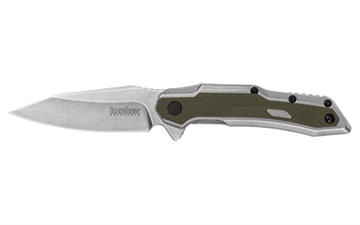 Picture of Kershaw Salvage, Folding Knife/Assisted Open, 2.9" Blade, Reverse Tanto, 8Cr13MoV Steel, Silver Stonewashed, OD Green Grip 1369