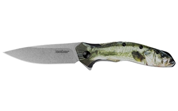 Picture of Kershaw Shoreline Bass Folding Knife 3" Drop Point Blade Green Bass 1845BASS