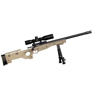 Picture of Keystone Sporting Arms Crickett Precision Rifle, Generation 2, Bolt Action Rifle, Single Shot, Compact, 22LR, 16.125" Barrel, Blued Finish, Flat Dark Earth Synthetic Stock, Includes Muzzle Brake, Bipod, 4X28 Combat Scope with Shade, Crickettinny Rail Set, Right Hand KSA2152