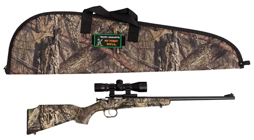 Picture of Crickett Youth Package 22 LR 1rd 16.12" Blued Barrel/Receiver, Mossy Oak Break-Up Synthetic Stock, Rebounding Firing Pin Safety Includes 4x32mm Scope, Scope Mount & Soft Case KSA2163BSC