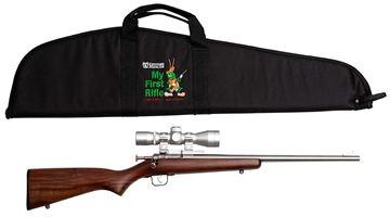 Picture of Crickett My First Rifle Package 22 S/L/LR Single Shot 16.10" Stainless Steel Barrel & Receiver, American Walnut Fixed Stock, 4x32 Scope KSA2238BSC
