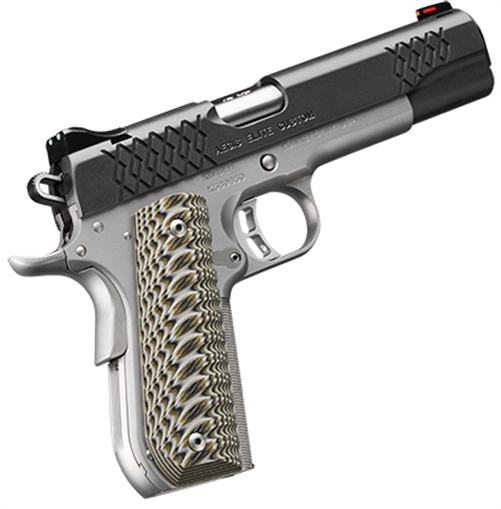 Picture of Kimber Mfg, Inc Aegis Elite Custom 45 ACP 8+1 5" Stainless Match Grade Barrel, KimPro II Black Serrated Stainless Steel Slide, Satin Silver Stainless Steel Frame w/Beavertail, G10 Grip 3000351