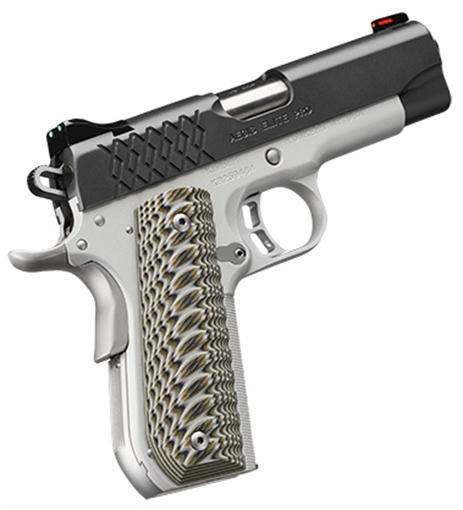 Picture of Kimber America Aegis Elite Pro, 1911, Semi-automatic, Metal Frame Pistol, Compact, 45 ACP, 4" Barrel, Stainless Steel Match Grade Barrel, Stainless Steel, Satin Finish, Silver, G10 Grips, Fiber Optic Sights, Manual Safety, 8 Rounds, Right Hand 3000349
