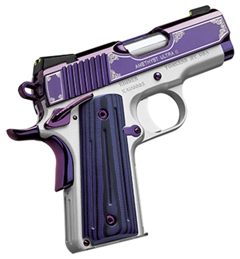 Picture of Kimber Mfg, Inc Ultra II 9mm Luger 8+1 3" Stainless Match Grade Barrel, Engraved Purple Amethyst PVD Serrated Stainless Steel Slide, Satin Silver Aluminum Frame w/Beavertail, G10 Grip 3200319