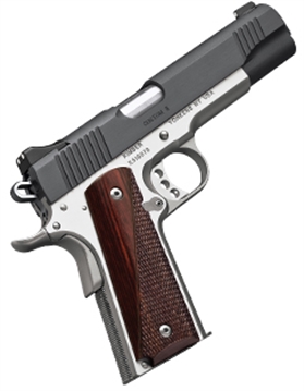 Picture of Kimber America Custom II Two-Tone, 1911, Semi-automatic, Metal Frame Pistol, Full Size, 45 ACP, 5" Barrel, Stainless Steel Match Grade Barrel, Stainless Steel, Brushed Finish, Silver with Black Slide, Rosewood Grips, White Dot Sights, Manual Safety, 7 Rounds, Right Hand 3200301