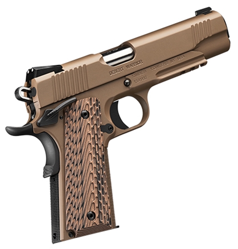 Picture of Kimber America Desert Warrior, 1911, Semi-automatic, Full Size, 45 ACP, 5" Barrel, Matte Finish, Desert Tan and Black, G-10 Grips, Night Sights, 7 Rounds 3000236