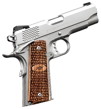 Picture of Kimber America Stainless Pro Raptor II, 1911, Semi-automatic, Metal Frame Pistol, Full Size, 45 ACP, 4" Barrel, Stainless Steel, Satin Finish, Silver, Zebrawood Grips, Tritium Night Sights, Ambidextrous Manual Safety, 8 Rounds, Ambidextrous 3200195