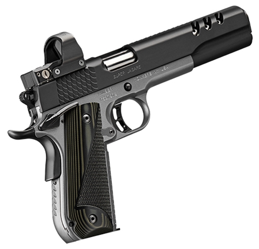 Picture of Kimber Mfg, Inc Super Jagare w/Optic 10mm Auto 8+1 6" Stainless Match Grade Barrel, Diamond Carbon Coating Ported/Serrated Stainless Steel Slide, Kimpro II Gray Micarta Grip, Delta Pro Red Dot 3000278