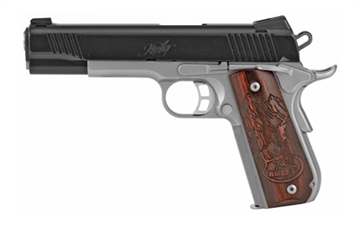 Picture of Kimber America Camp Guard, 1911, Semi-automatic, Metal Frame Pistol, Full Size, 10MM, 5" Barrel, Stainless Steel Match Grade Barrel, Stainless Steel, Satin Finish, Silver, Rosewood Grips, Tritium Night Sights, Manual Safety, 8 Rounds, Right Hand 3000233