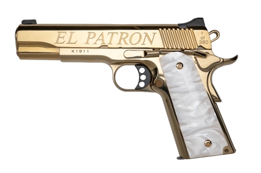 Picture of KIMBER CNC 1911 EL PATRON 38SUP 9RD 5IN BARREL GOLD ENGRAVED 10238