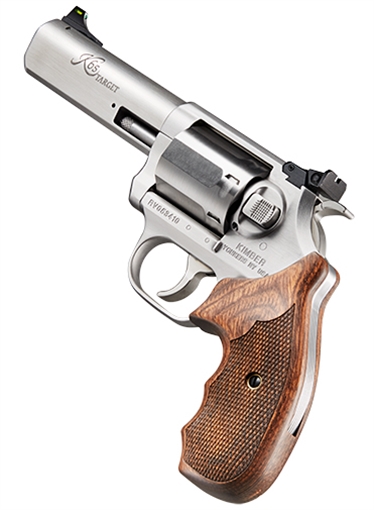 Picture of Kimber America K6S DASA Target, Double/Single Action Revolver, 357 Magnum, 4" Barrel, Brushed Finish, Silver, Wood Grips, Adjustable Rear Sight with Green Fiber Optic Front, 6 Rounds 3400032