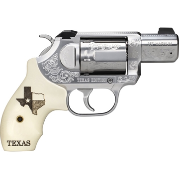 Picture of Kimber America K6S DASA, Double/Single Action Revolver, Small Frame, 357 Magnum, 2" Barrel, Engraved Polished Finish, Silver, White Texas Bonded Ivory Grips, White 3 Dot Sights, 6 Rounds 3400028