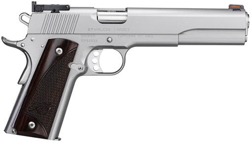 Picture of Kimber Mfg, Inc Target Long Slide 45 ACP 7+1 6" Stainless Match Grade Barrel, Satin Silver Long/Serrated Stainless Steel Slide, Satin Silver Stainless Steel Frame w/Beavertail, Rosewood Grip 3000373