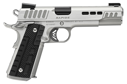 Picture of Kimber Mfg.,inc Rapide Frost 10mm Auto 8+1 5" Black DLC Stainless Steel Barrel, Kimpro II Silver Lightening Cut/Serrated Stainless Steel Slide & Frame w/Beavertail, Black G10 Grip 3000429