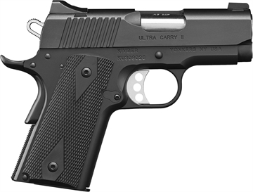 Picture of Kimber America Ultra Carry II Cali, 1911, Semi-automatic, Metal Frame Pistol, Sub-Compact, 45 ACP, 3" Barrel, Carbon Steel Match Grade Barrel, Aluminum, Matte Finish, Black, Rubber Grips, White Dot Sights, Manual Safety, 7 Rounds, Right Hand, California Compliant 3200061CA