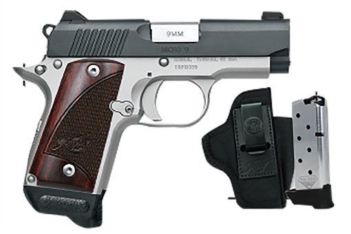 Picture of Kimber Mfg, Inc Micro 9 RTC Bundle Micro Frame 9mm Luger 7+1 3.15" Stainless Ramped Barrel, KimPro II Black Serrated Slide, Kimpro II Silver Aluminum Frame w/Beavertail, Rosewood Grip 3300251