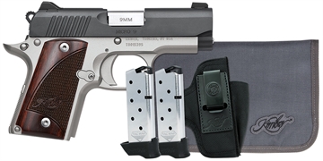 Picture of Kimber Mfg, Inc Micro 9 RTC Bundle Micro Frame 9mm Luger 7+1 3.15" Stainless Ramped Barrel, KimPro II Black Serrated Slide, Kimpro II Silver Aluminum Frame w/Beavertail, Rosewood Grip 3300251