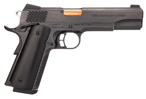Picture of Kimber Mfg.,inc 45th Anniversary Limited Edition Full Size Frame 45 ACP 8+1 5" Titanium Nitride Distressed Cerakote Distressed Cerakote Black Horn Grip 3700841
