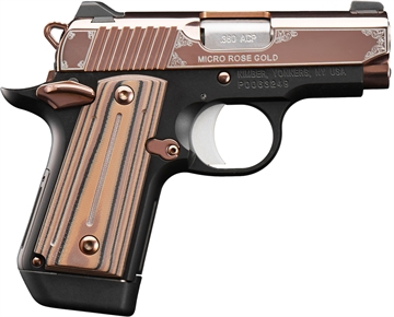Picture of Kimber America MICRO380, Semi-automatic, Metal Frame Pistol, Compact, 380 ACP, 3.15" Barrel, RoseGold, G10 Grips, Manual Safety, Tritium Night Sights, 7 Rounds 3300173