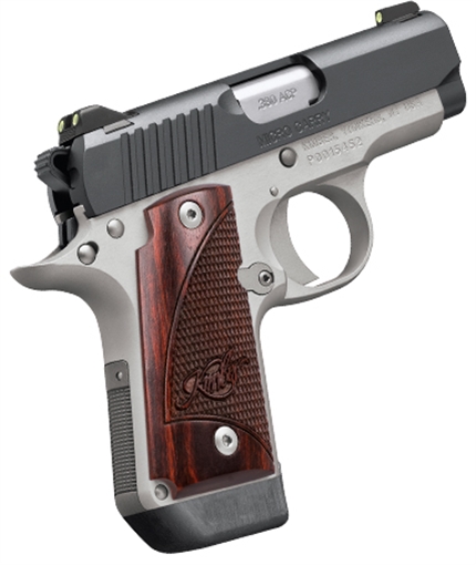 Picture of Kimber Mfg.,inc Micro Two-Tone NS 380 ACP 7+1 2.75" Matte Black Stainless Steel Slide Brush Polished Checkered Rosewood Grip 3300206